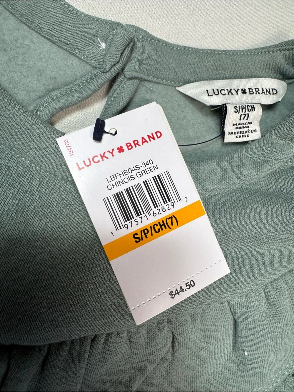NWT New Lucky Brand Girls Ruffle Fleece Top In Chinois Green Size 7